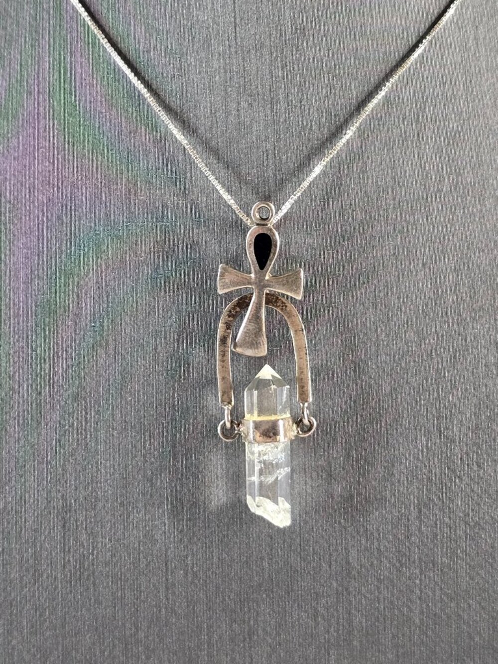 Womens Vintage Estate Sterling Silver Crystal Cross Pendant Necklace 4.3g E3279